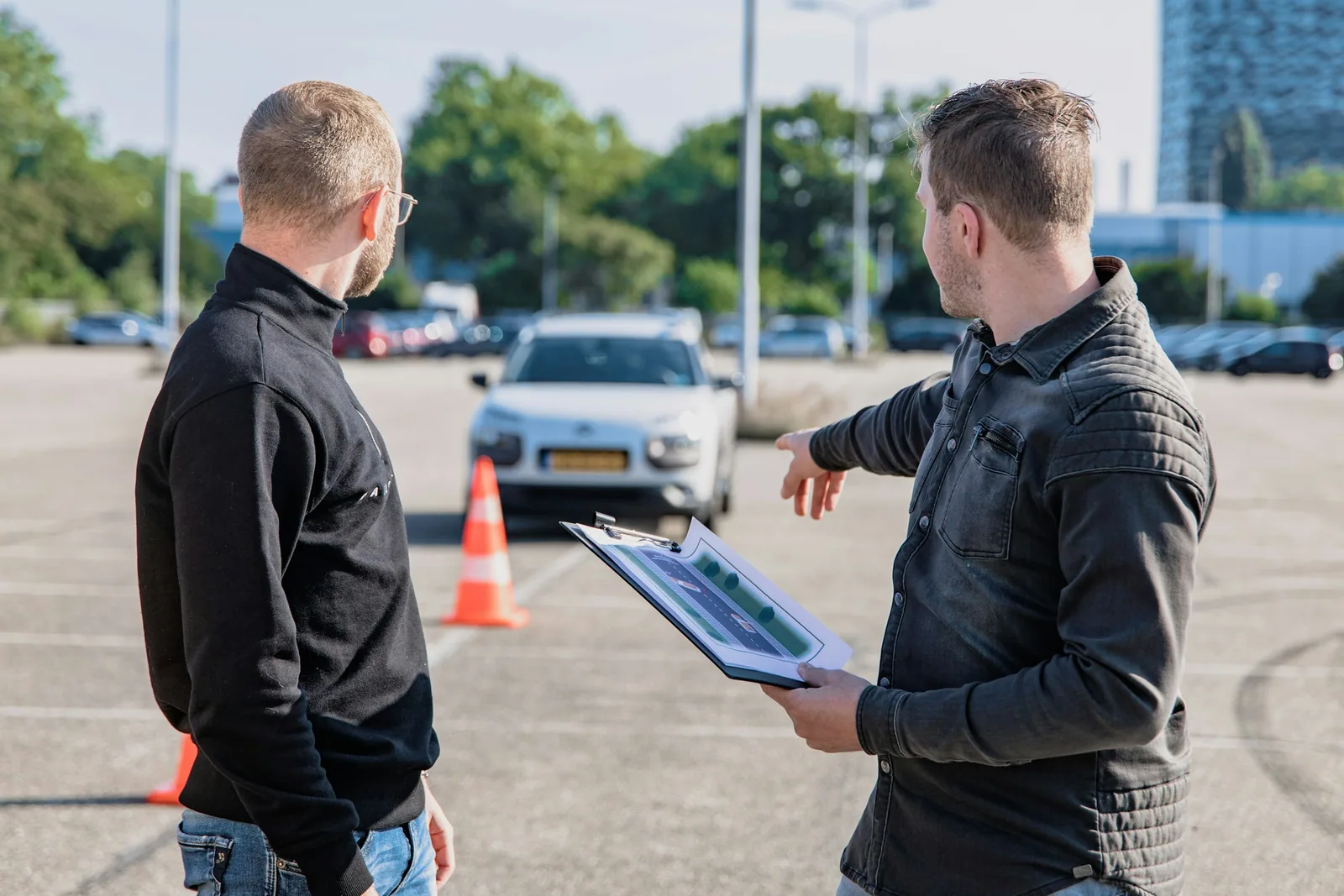 Examiner explaining a road test maneuver
